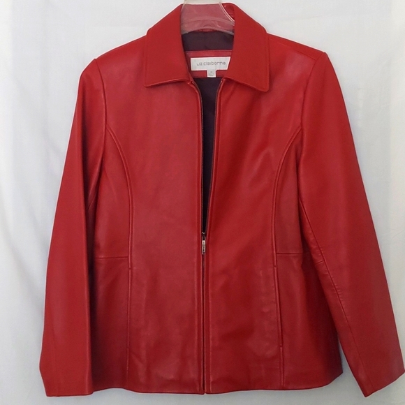 Liz Claiborne Jackets & Blazers - LIZ CLAIBORNE Womens Red Zip Front Lined Leather Jacket Size M
